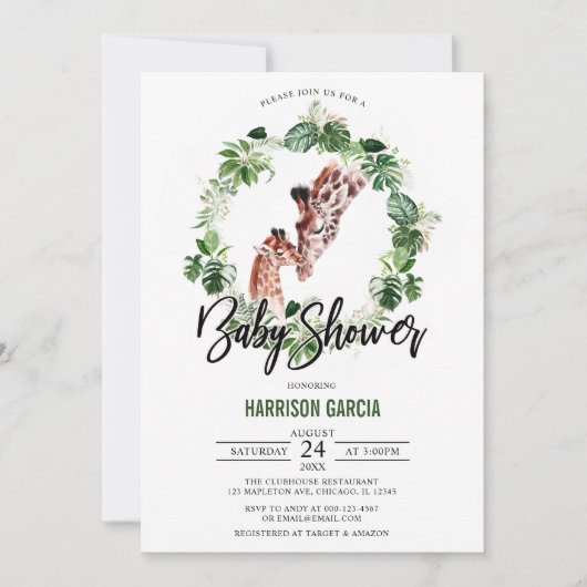 Tropische Giraffe en Baby Baby shower Kaart (Voorkant)