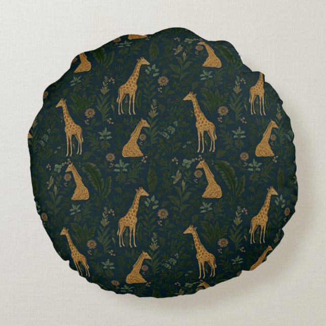 Tropische Giraffe Hangout Rond Kussen (Achterkant)