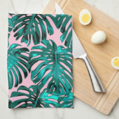 Tropische Girly Roze Turquoise Palm Bladeren Theedoek (Quarter Fold)