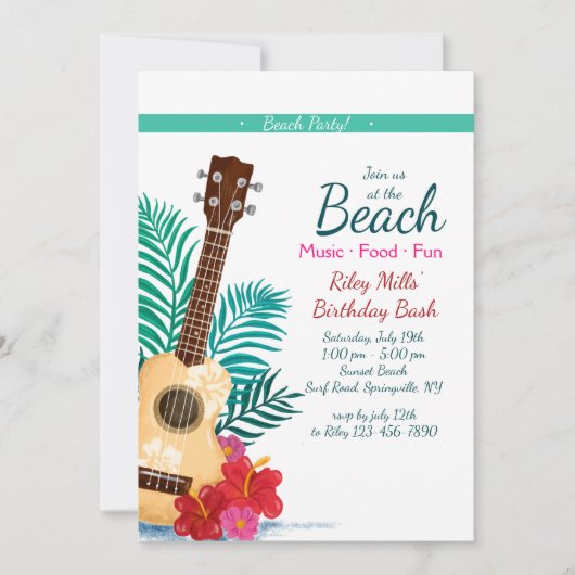 Tropische gitaaruitnodiging kaart (Voorkant)