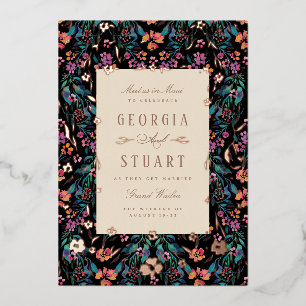 Tropische Glam Donker Turquoise Magenta Zwart Huwe Folie Uitnodiging