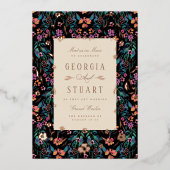 Tropische Glam Donker Turquoise Magenta Zwart Huwe Folie Uitnodiging (Voorkant)