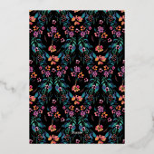 Tropische Glam Donker Turquoise Magenta Zwart Huwe Folie Uitnodiging (Achterkant)