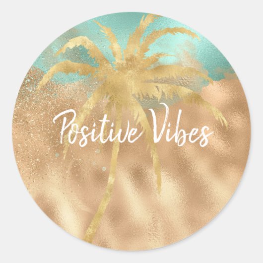 Tropische glam Gold Aqua Glitz Palm Tree Ronde Sticker (Voorkant)