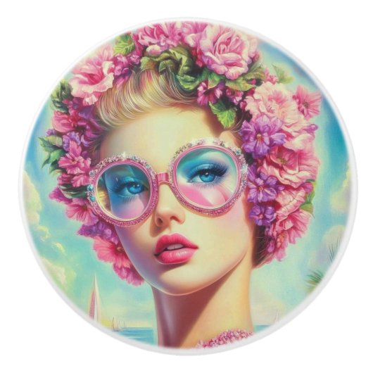 Tropische Glamour Queen Keramische Knop (Voorkant)