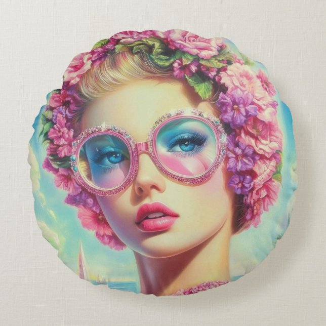 Tropische Glamour Queen Rond Kussen (Voorkant)