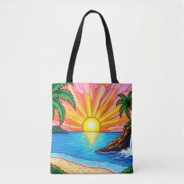 Tropische Glas-in-Lood Zonsondergang Boodschappent Tote Bag