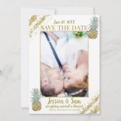 Tropische Glitter Ananassen Bewaar de Datum Foto Kaart (Voorkant)