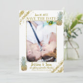 Tropische Glitter Ananassen Bewaar de Datum Foto Kaart (Staand voorkant)