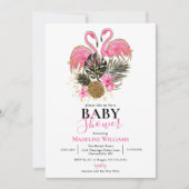 Tropische Glitter Roze Flamingo Baby Shower Kaart (Voorkant)