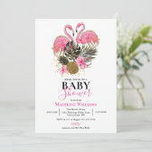 Tropische Glitter Roze Flamingo Baby Shower Kaart (Staand voorkant)