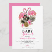 Tropische Glitter Roze Flamingo Baby Shower Kaart (Voorkant / Achterkant)