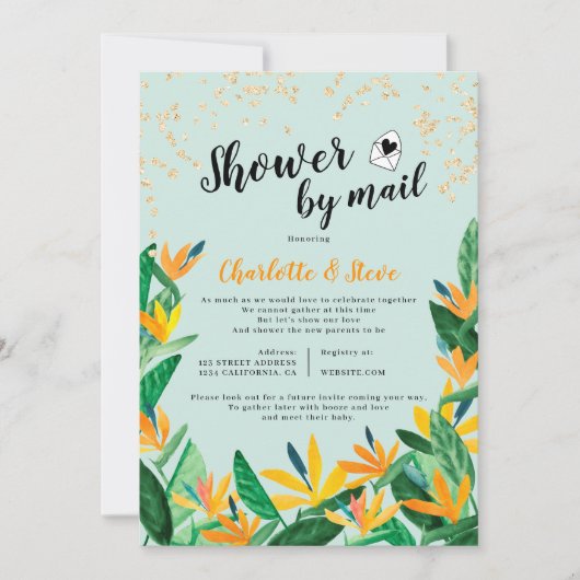 Tropische glitter waterverf baby shower per post kaart (Voorkant)