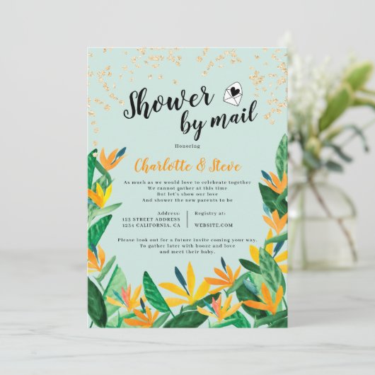 Tropische glitter waterverf baby shower per post kaart (Staand voorkant)