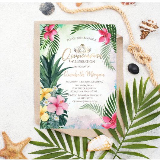 Tropische gloed Pineappel Palm Summer Quinceañera Kaart