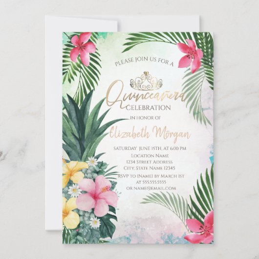 Tropische gloed Pineappel Palm Summer Quinceañera Kaart (Voorkant)