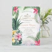 Tropische gloed Pineappel Palm Summer Quinceañera Kaart (Staand voorkant)