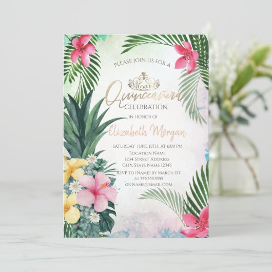 Tropische gloed Pineappel Palm Summer Quinceañera Kaart (Staand voorkant)