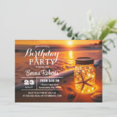 Tropische gloeiende Mason Jar Sunset Beach Verjaar Kaart (Staand voorkant)