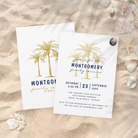 Tropische Gold Palm Trees Custom Family Reunion Kaart