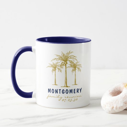 Tropische Gold Palm Trees Custom Family Reunion Mok (Met donut)