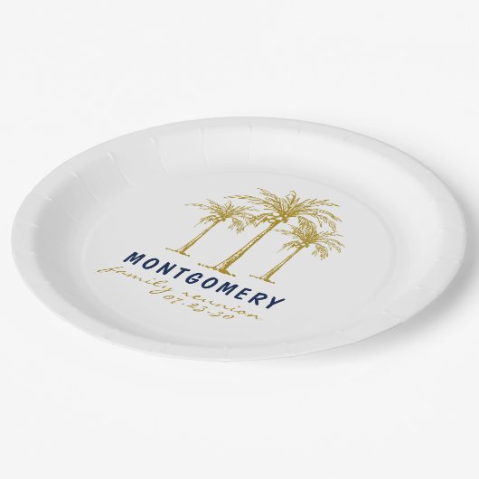 Tropische Gold Palm Trees Custom Family Reunion Papieren Bordje (Gekanteld)
