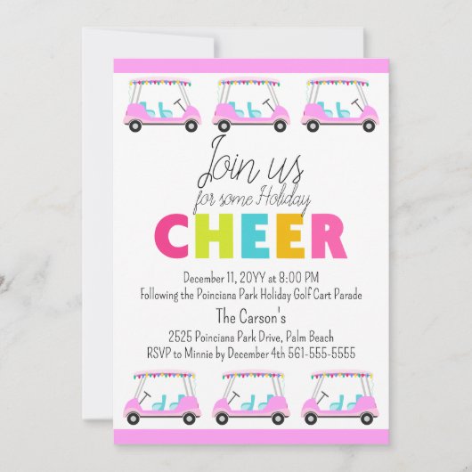 Tropische Golf Cart Parade Vakantie Party Uitnodig Kaart (Voorkant)