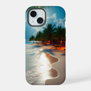 Tropische golven Blauwe bewolkte hemel strand iPhone 15 Case