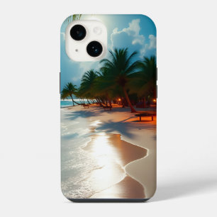 Tropische golven Blauwe bewolkte hemel strand iPhone 14 Hoesje