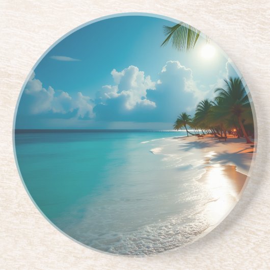 Tropische golven Blauwe bewolkte lucht strand Zandsteen Onderzetter (Voorkant)