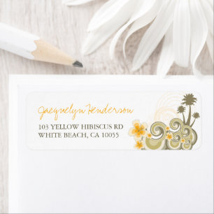 Tropische golven Geel Hibiscus Palm Adres Etiket