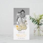 Tropische golven Geel Hibiscus Palm Trees Weddensc Bedankkaart (Staand voorkant)