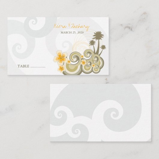 Tropische golven Gele Hibiscus-bestemming bruiloft Plaatskaartje (Voorkant / Achterkant)