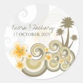 Tropische golven Gele Hibiscus-bestemming bruiloft Ronde Sticker (Voorkant)