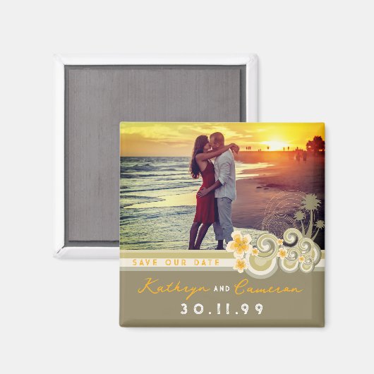 Tropische golven Hibiscus palm bomen sparen de dat Magneet (Voorkant / Achterkant)