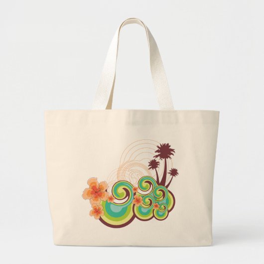 Tropische golven Hibiscus Summer Beach Palm Trees Grote Tote Bag (Voorkant)