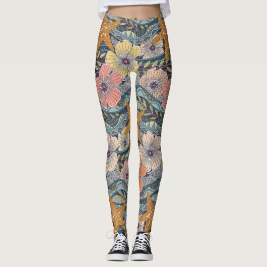 tropische golven moerbei leggings (Voorkant)