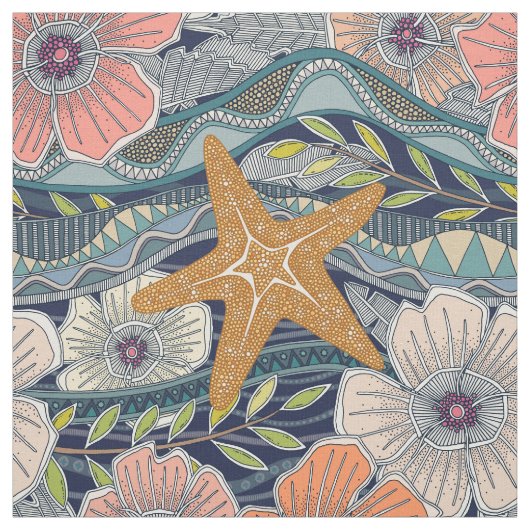 tropische golven navy stof (Swatch)