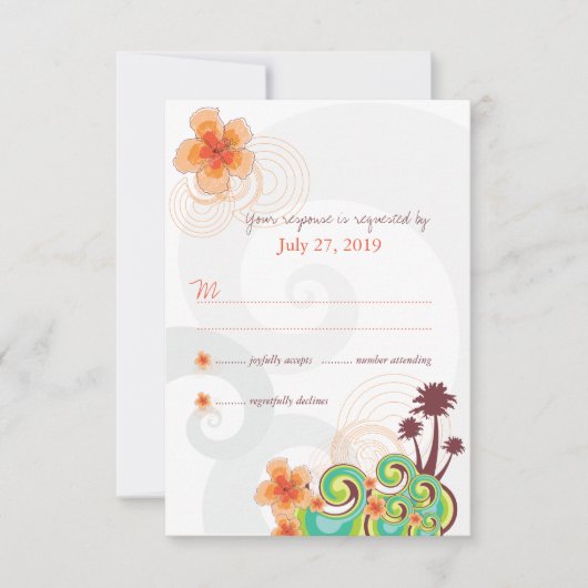 Tropische golven Oranje Hibiscus RSVP-reactiekaart Kaart (Voorkant)