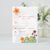 Tropische golven Oranje Hibiscus RSVP-reactiekaart Kaart (Staand voorkant)
