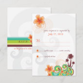 Tropische golven Oranje Hibiscus RSVP-reactiekaart Kaart (Voorkant / Achterkant)