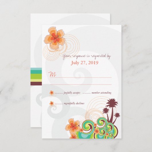 Tropische golven Oranje Hibiscus RSVP-reactiekaart Kaart (Voorkant / Achterkant)
