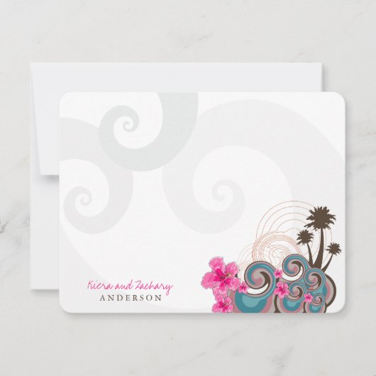 Tropische golven roze hibiscus Destination Wedinat Bedankkaart (Voorkant)