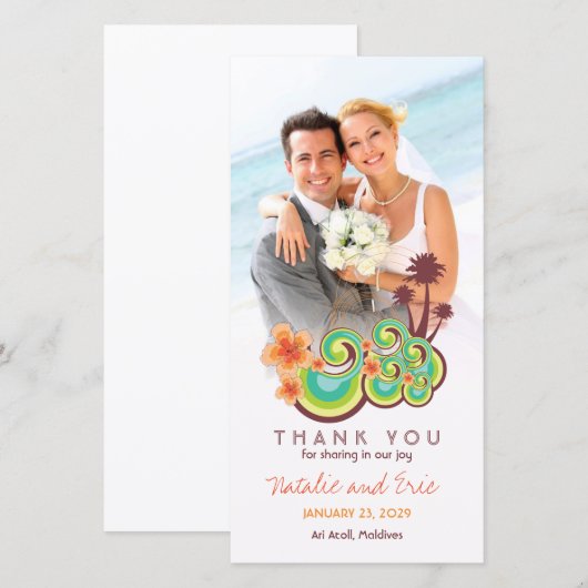 Tropische Golven Sinaasappel Hibiscus Strand Trouw Bedankkaart (Voorkant / Achterkant)