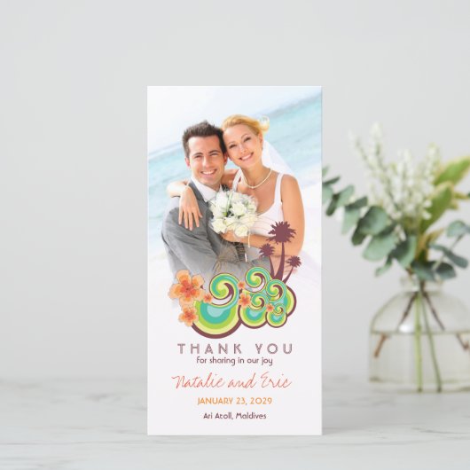 Tropische Golven Sinaasappel Hibiscus Strand Trouw Bedankkaart (Staand voorkant)