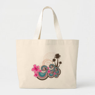 Tropische golven warme roze hibiscus strand bomen grote tote bag