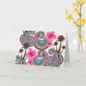 Tropische golven warme roze hibiscus strand bomen kaart (Gele Bloem)