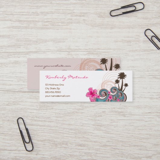 Tropische golven warme roze hibiscus strand bomen mini visitekaartje (Voorkant / Achterkant in situ)