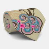 Tropische golven warme roze hibiscus strand bomen stropdas (Opgerold)