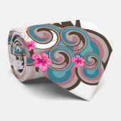 Tropische golven warme roze hibiscus strand bomen stropdas (Opgerold)